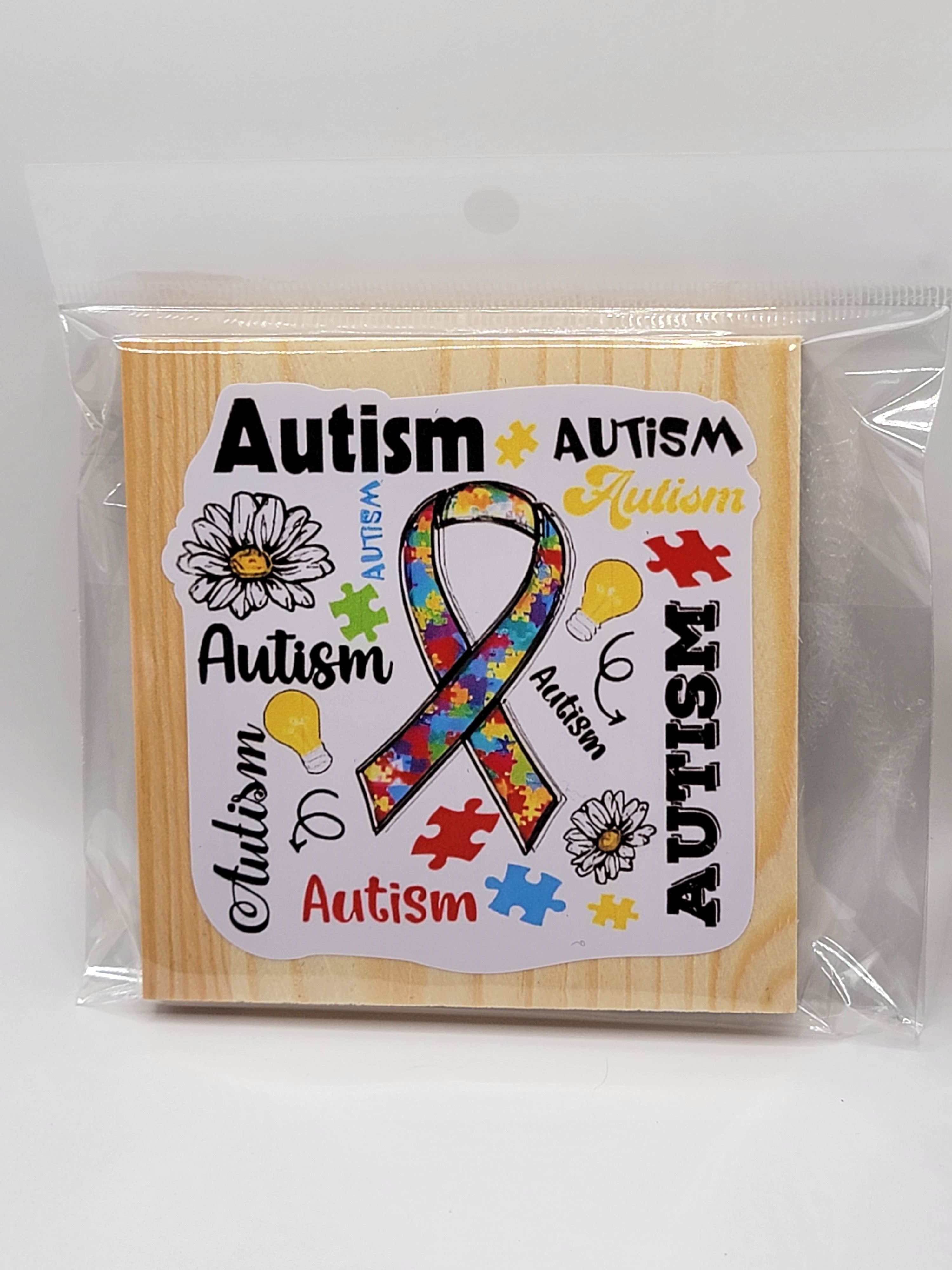 Autism Ribbon 4" Square Coaster