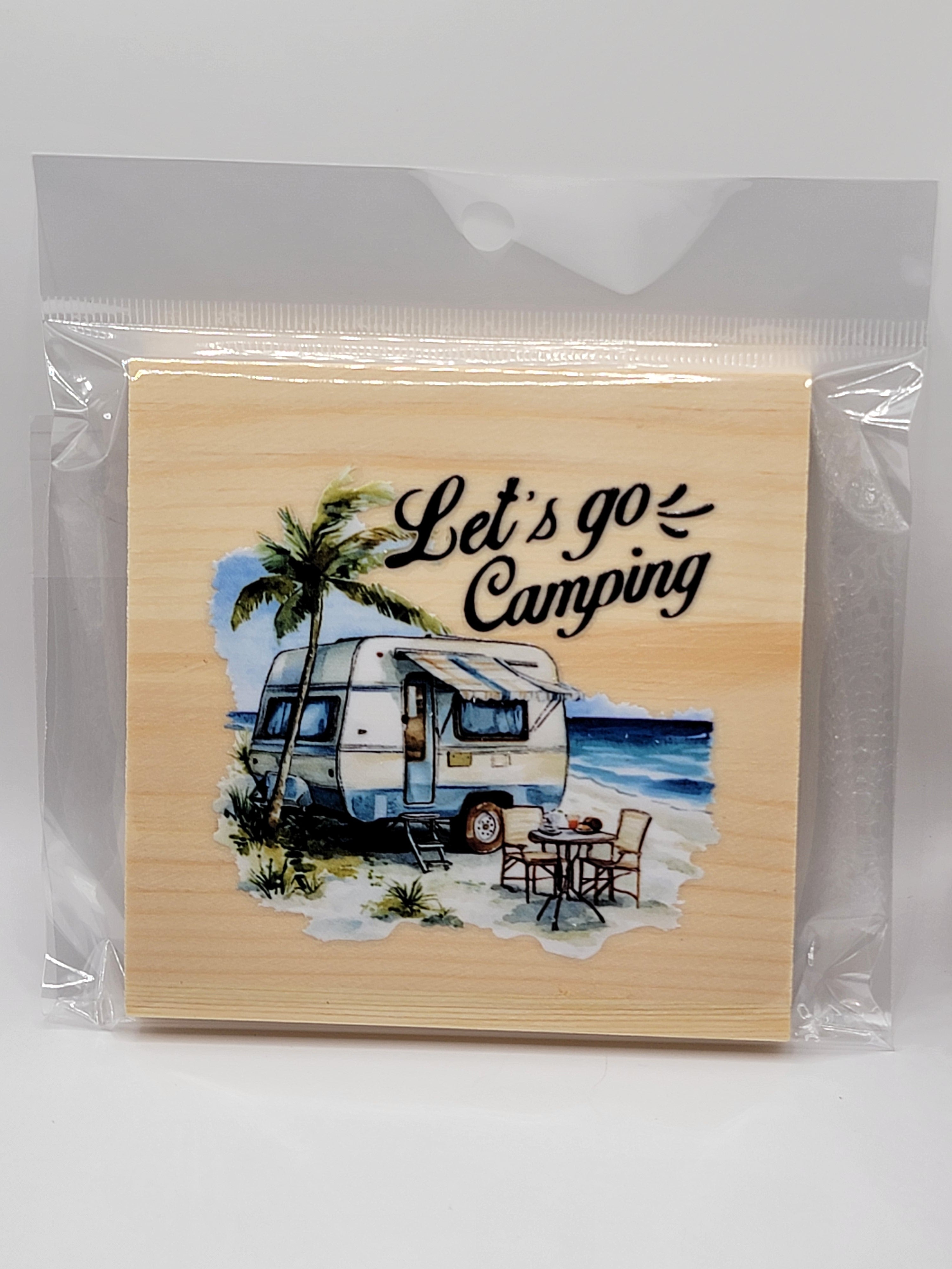 Lets Go Camping 4" Square Coaster